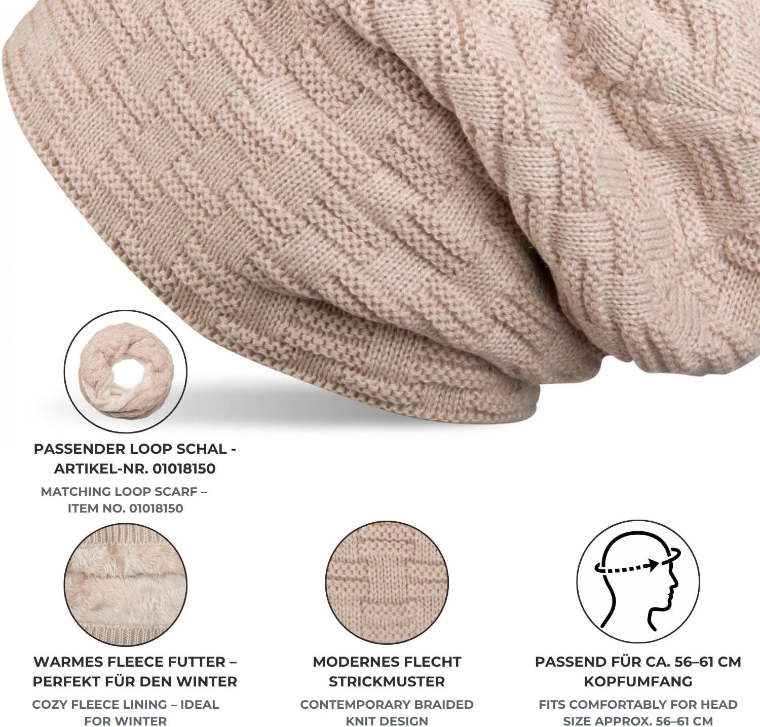 image:imagestyleBREAKER Bonnet Long en Maille Fine avec Motif Tress et Doublure Intrieure en Polaire Chaude Bonnet dhiver Tricot Unisexe lastique Doux Confortable ChaudMarron clair