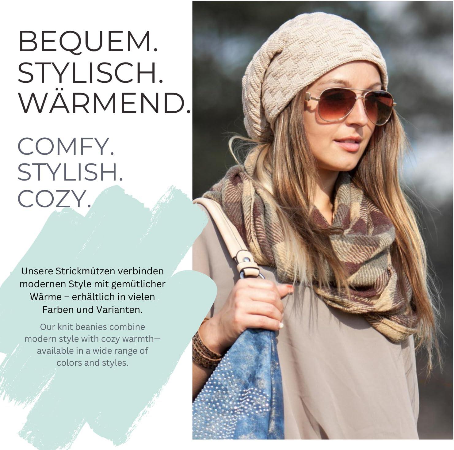 image:imagestyleBREAKER Bonnet Long en Maille Fine avec Motif Tress et Doublure Intrieure en Polaire Chaude Bonnet dhiver Tricot Unisexe lastique Doux Confortable ChaudMarron clair