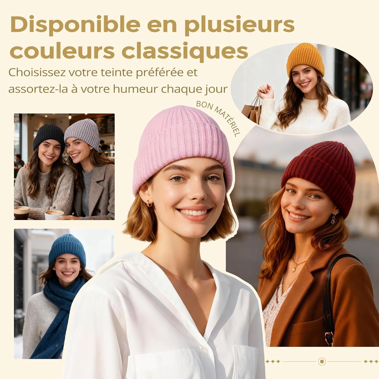 image:imageBonnet Chic doubl de Satin Bonnet dHiver Chaud en Tricot pour Femme ampamp Homme Style Tendance UnisexeRouge vif