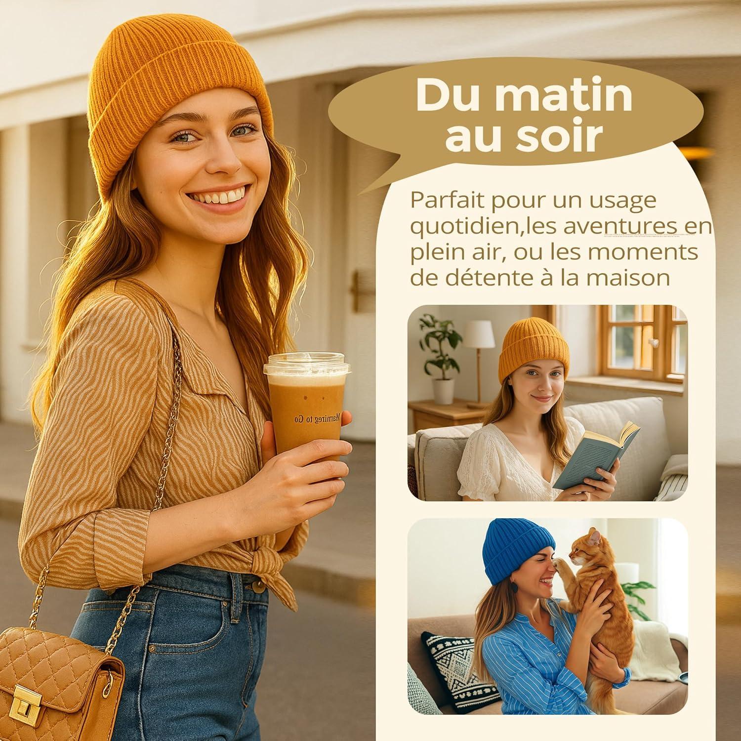 image:imageBonnet Chic doubl de Satin Bonnet dHiver Chaud en Tricot pour Femme ampamp Homme Style Tendance UnisexeRouge vif