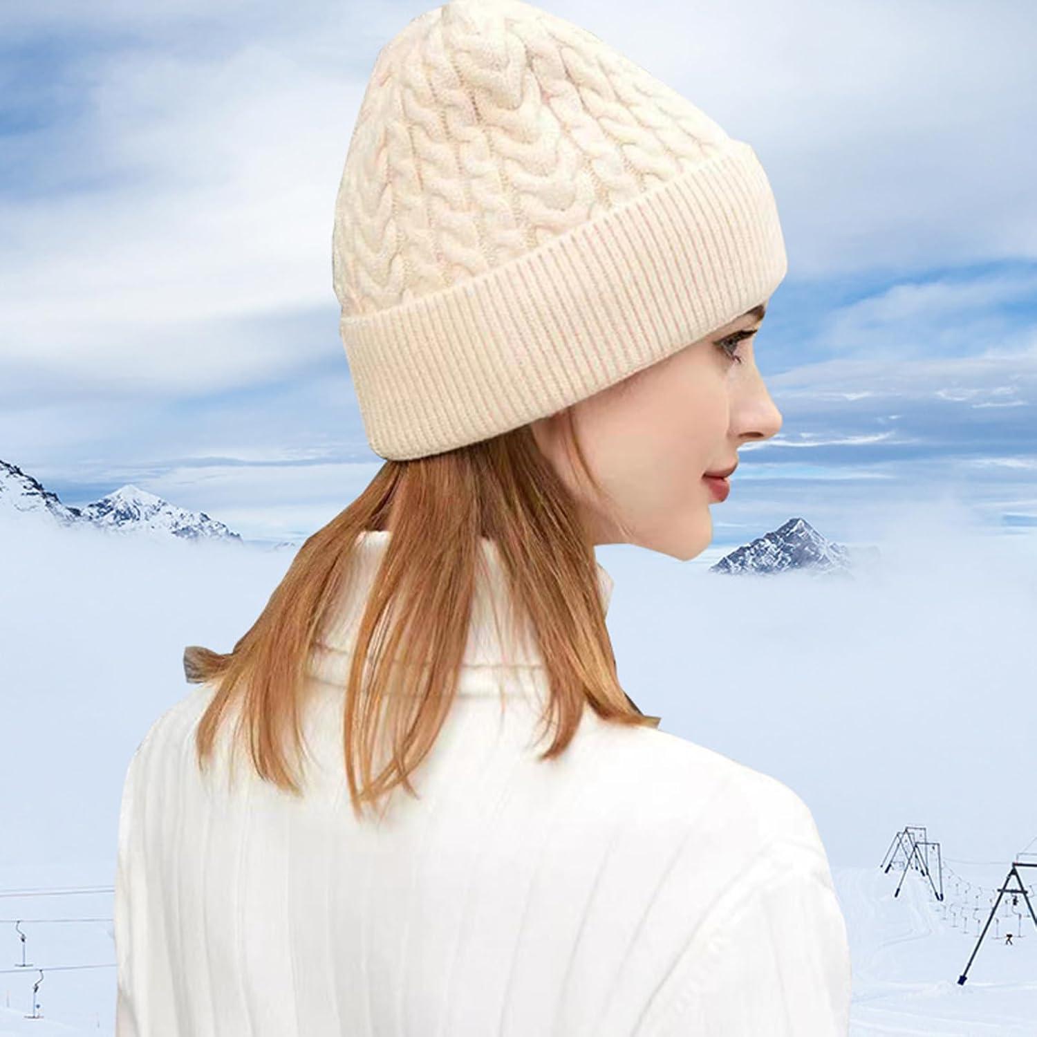 image:imageEnwokran Bonnet dhiver Tricot pour Femme Unisexe Mlange Premium Chaud et Respirant Doux Extensible Revers Chapeau Idal pour lAutomne et lHiverVert militaire