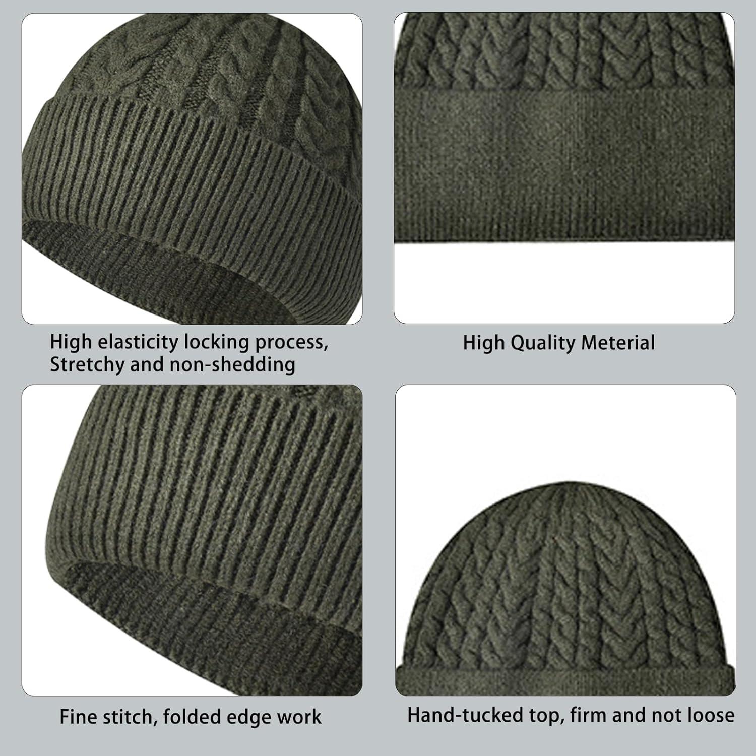 image:imageEnwokran Bonnet dhiver Tricot pour Femme Unisexe Mlange Premium Chaud et Respirant Doux Extensible Revers Chapeau Idal pour lAutomne et lHiverVert militaire