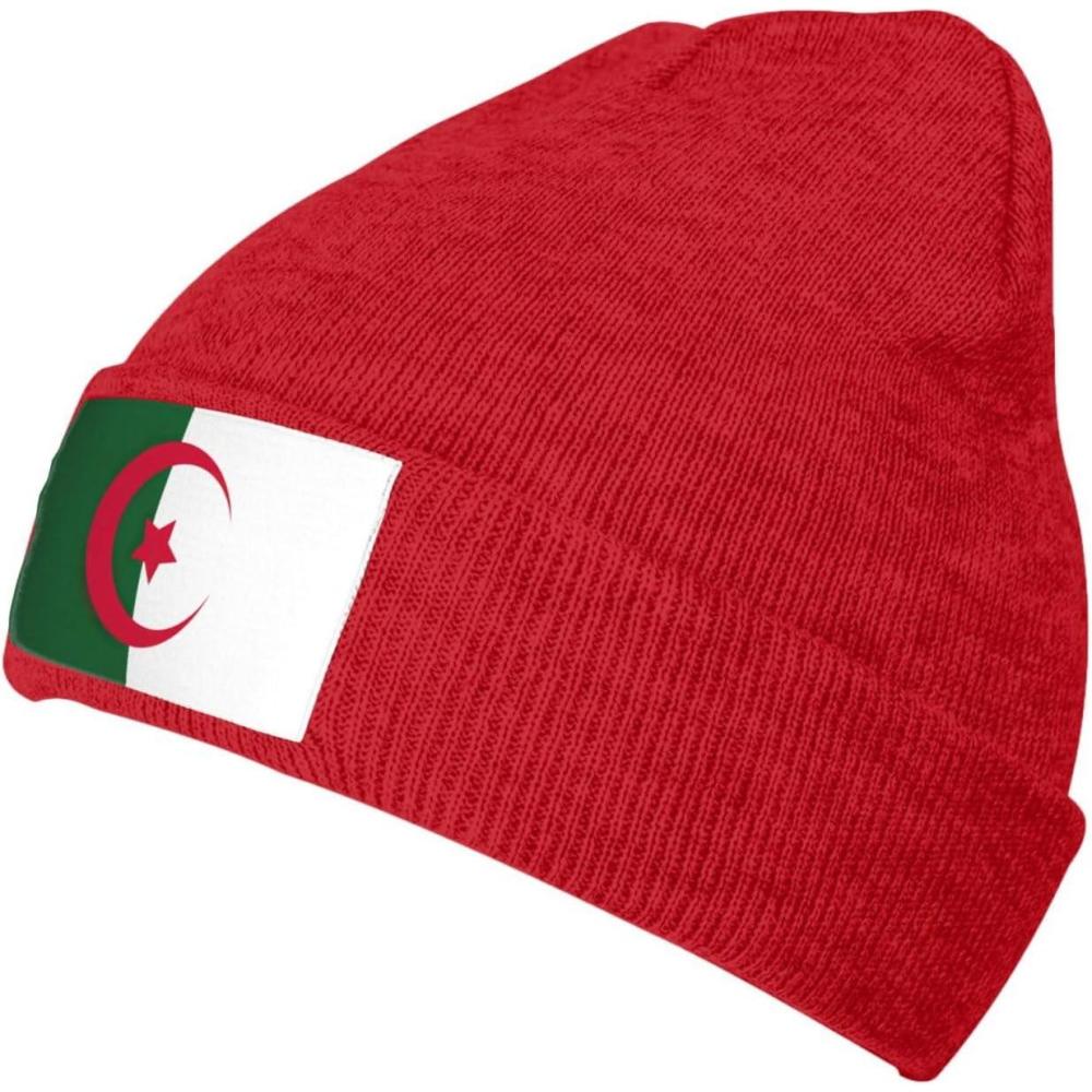 image:imageDrapeau de lAlgrie Bonnet souple unisexe en tricot lger  revers doux et chaudRouge