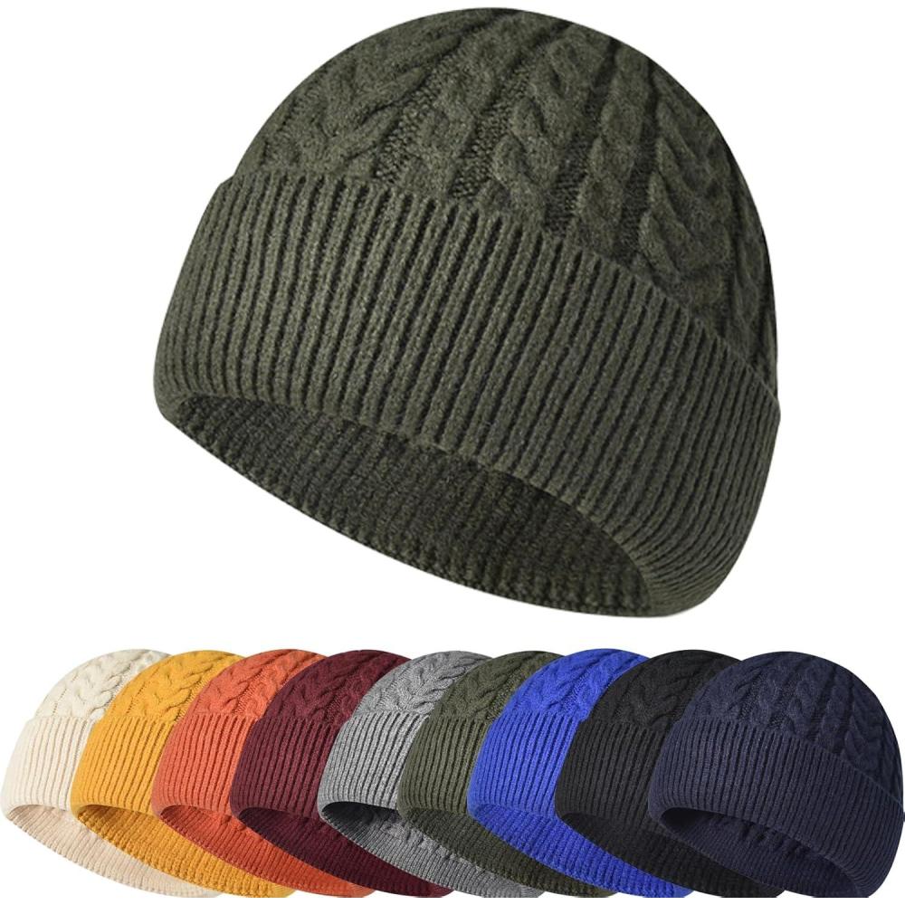 image:imageEnwokran Bonnet dhiver Tricot pour Femme Unisexe Mlange Premium Chaud et Respirant Doux Extensible Revers Chapeau Idal pour lAutomne et lHiverVert militaire