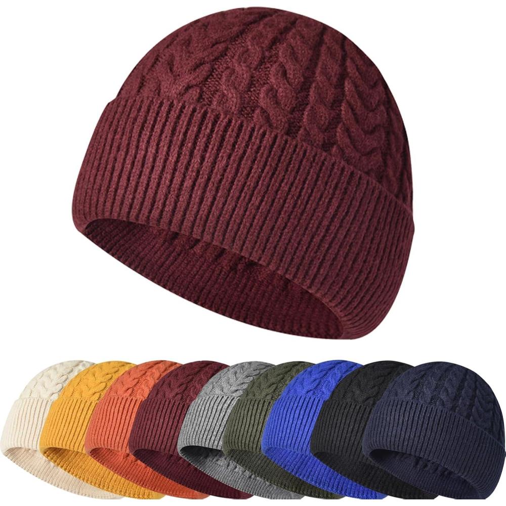 image:imageEnwokran Bonnet dhiver Tricot pour Femme Unisexe Mlange Premium Chaud et Respirant Doux Extensible Revers Chapeau Idal pour lAutomne et lHivervin rouge