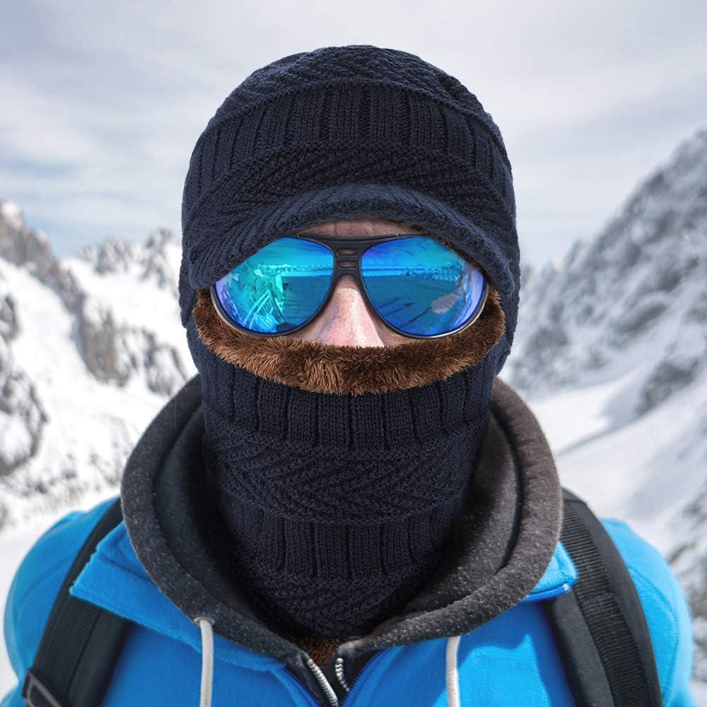 image:imageWinter Bonnet Bonnet Balaclava en Tricot avec CacheCou Flexible Masque Unisexe CoupeVent Ski Chaud pour Sports de Plein AirBleu Marin
