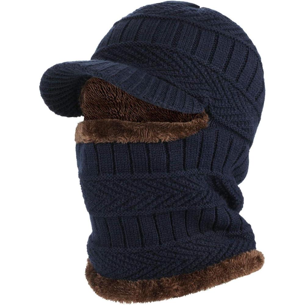 image:imageWinter Bonnet Bonnet Balaclava en Tricot avec CacheCou Flexible Masque Unisexe CoupeVent Ski Chaud pour Sports de Plein AirBleu Marin