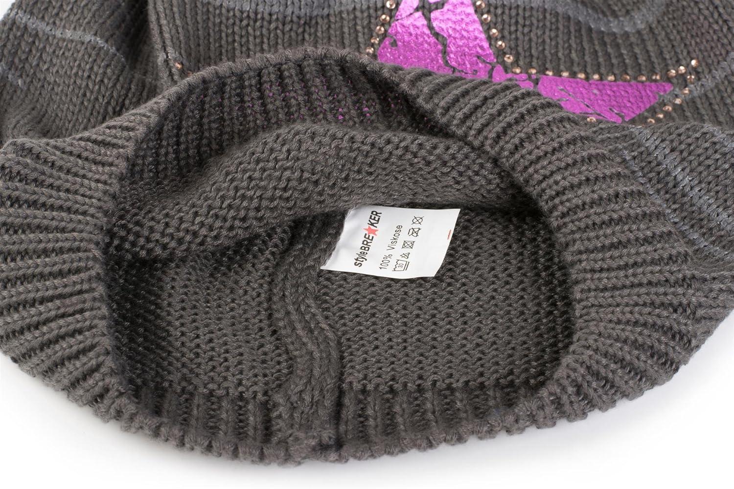 image:imagestyleBREAKER Bonnet Beanie tricot avec Un imprim Vintage en Forme dtoile et Le Bord en Strass Bonnet tricot avec Un Motif ray Unisexe 04024083Minuit Bleu Anthracite