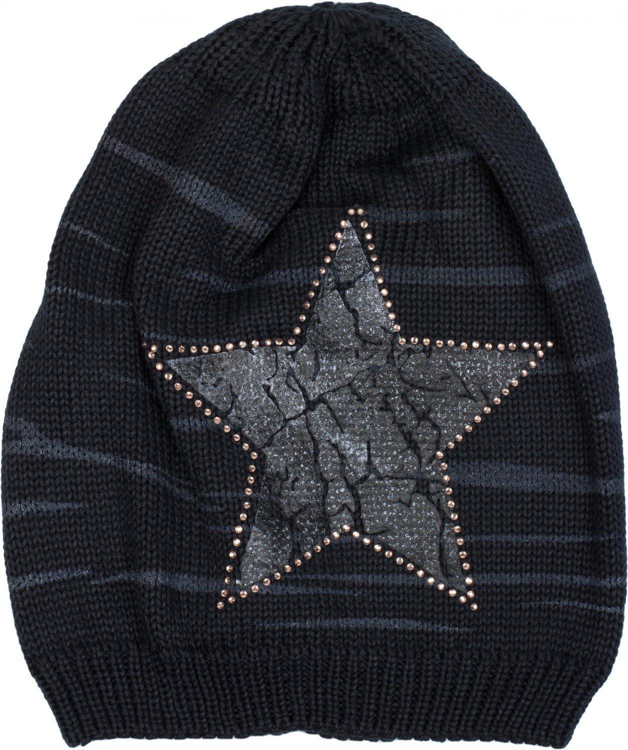 image:imagestyleBREAKER Bonnet Beanie tricot avec Un imprim Vintage en Forme dtoile et Le Bord en Strass Bonnet tricot avec Un Motif ray Unisexe 04024083Minuit Bleu Anthracite