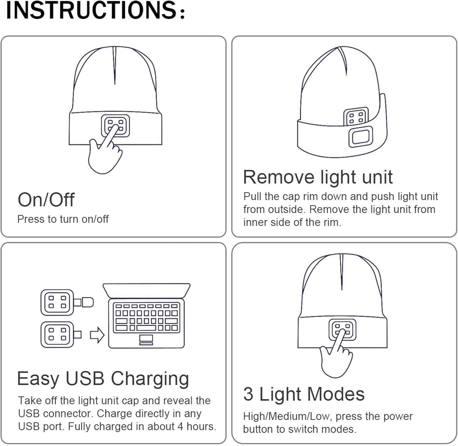 image:imageMorye Bonnet clair par LED Bonnet de Phare Rechargeable par USB Mains Libres 4 LED Chapeaux de Nuit en Tricot dhiver Unisexe avec lumire pour Hommes FemmesPaon Bleu
