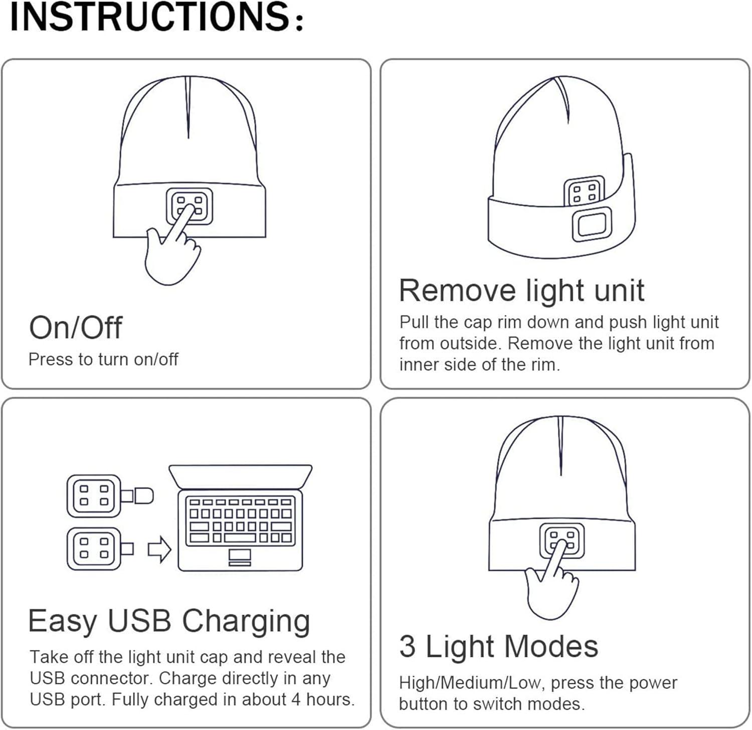 image:imageMorye Bonnet clair par LED Bonnet de Phare Rechargeable par USB Mains Libres 4 LED Chapeaux de Nuit en Tricot dhiver Unisexe avec lumire pour Hommes FemmesTie Dye Vert