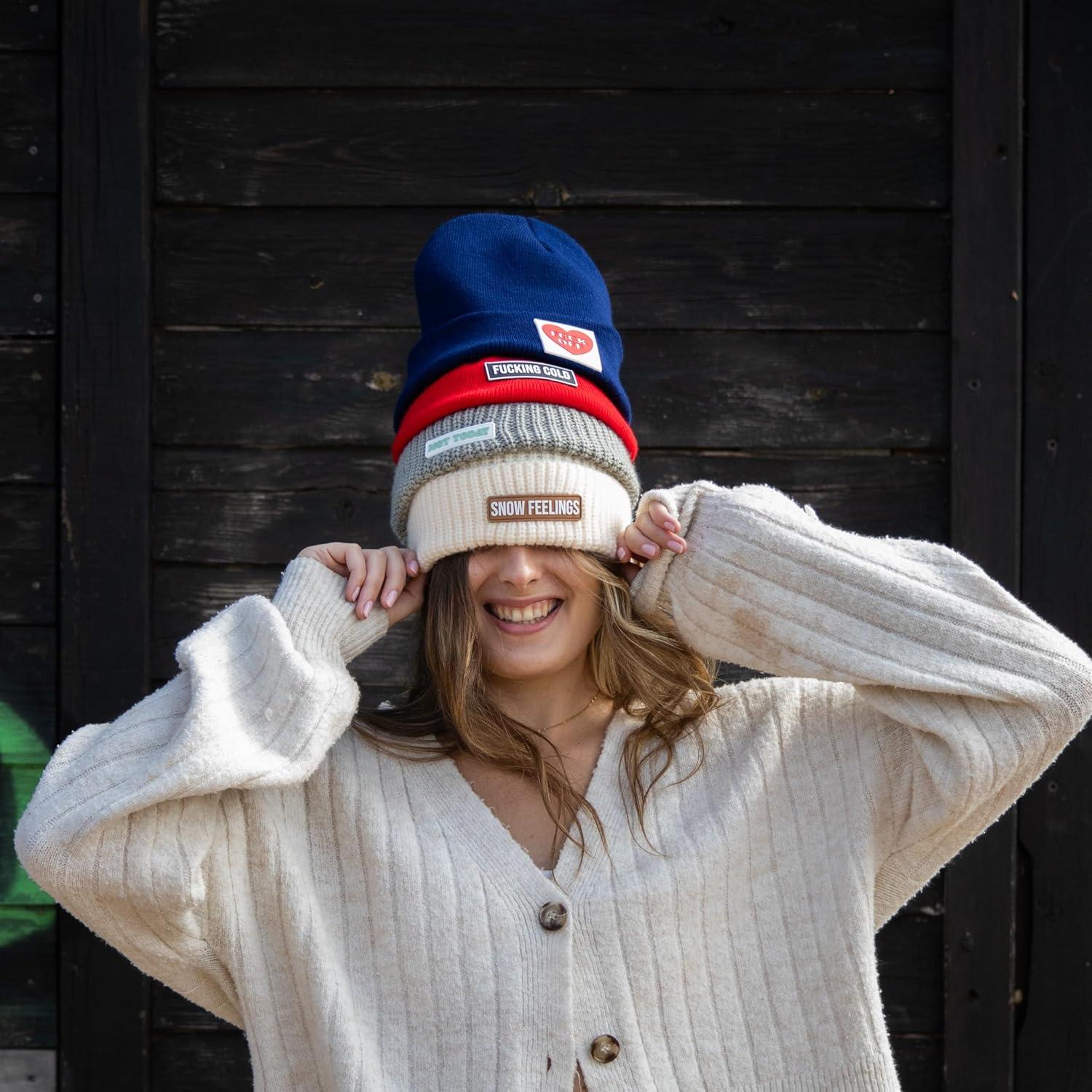 image:imagefisura Bonnet dhiver unisexe avec message original bonnet revers doux et confortable pour femme et homme Taille unique ide cadeau amusante et originale pour les jours froidsAujourdhui Gris