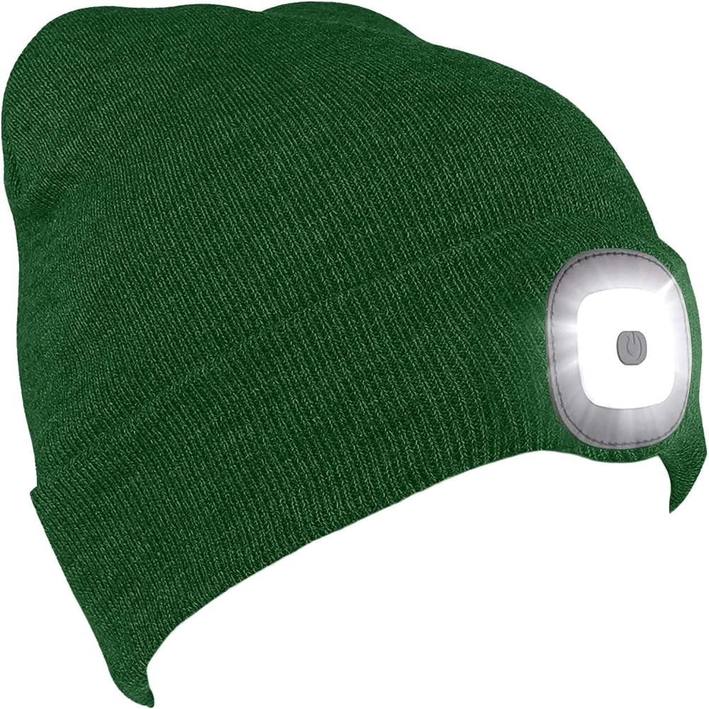 image:imageMorye Bonnet clair par LED Bonnet de Phare Rechargeable par USB Mains Libres 4 LED Chapeaux de Nuit en Tricot dhiver Unisexe avec lumire pour Hommes FemmesVert