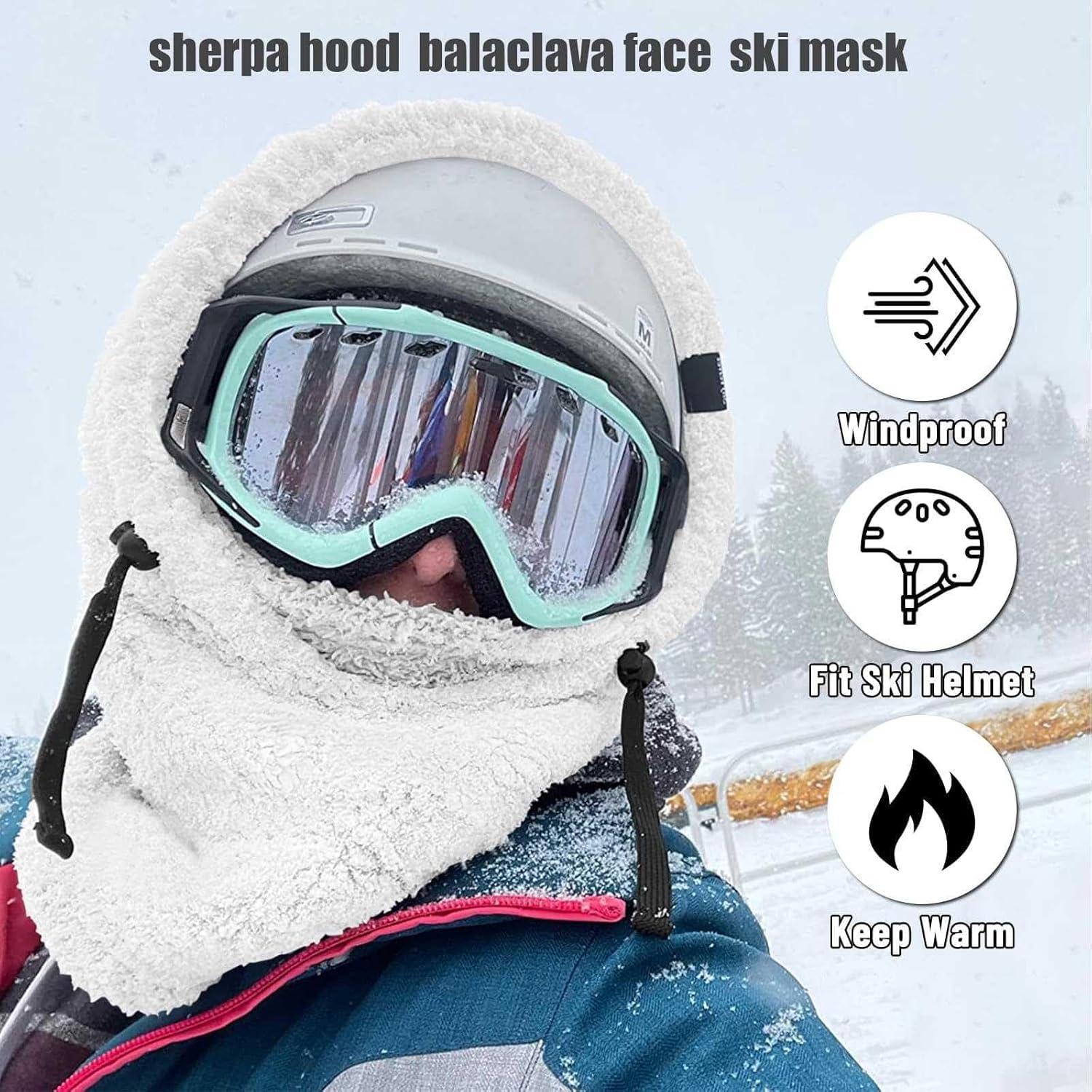 image:imageCagoule thermique unisexe en sherpa Masque de ski Coupevent charpe thermique Chapeau dhiver en polaire avec cachecou pour homme et femmeNoir