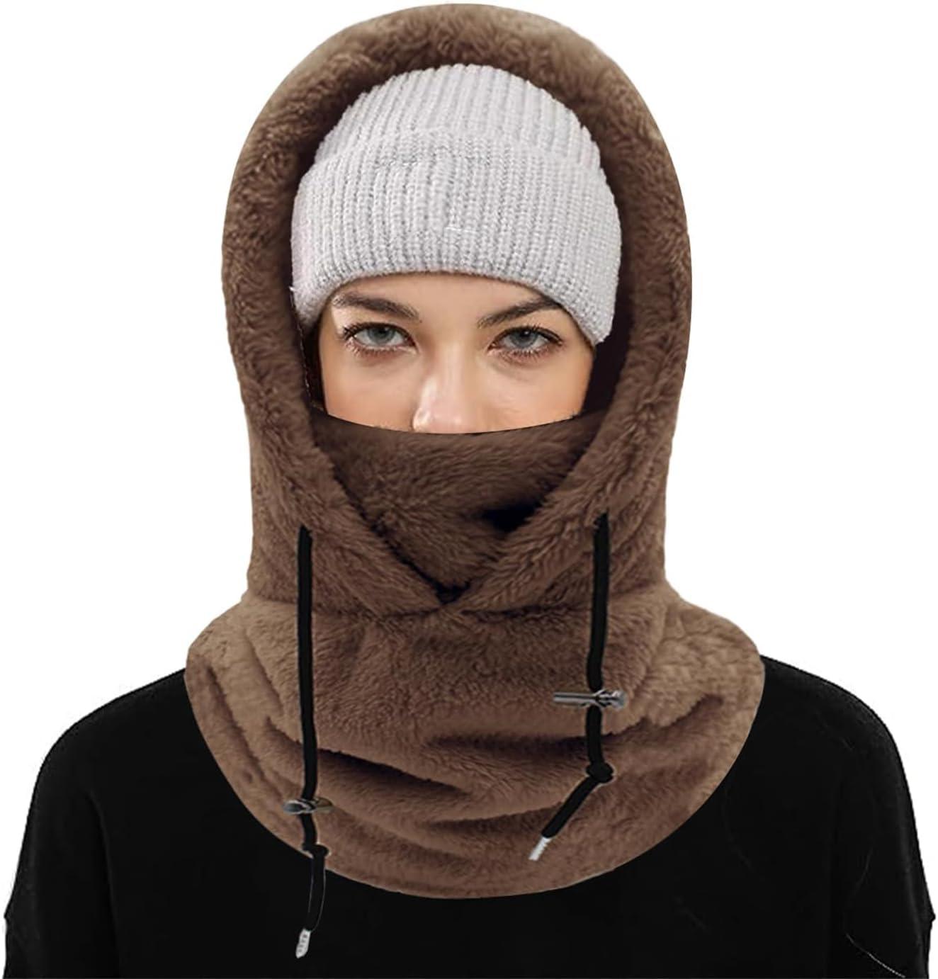image:imageCagoule thermique unisexe en sherpa Masque de ski Coupevent charpe thermique Chapeau dhiver en polaire avec cachecou pour homme et femmeNoir