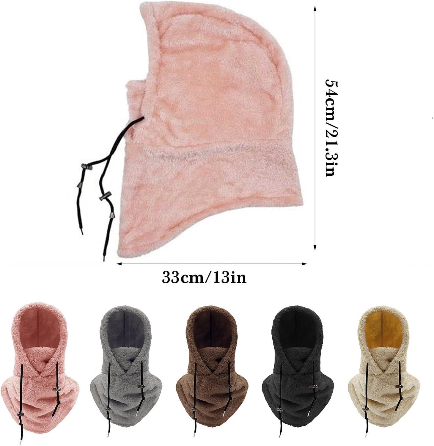 image:imageCagoule thermique unisexe en sherpa Masque de ski Coupevent charpe thermique Chapeau dhiver en polaire avec cachecou pour homme et femmeNoir