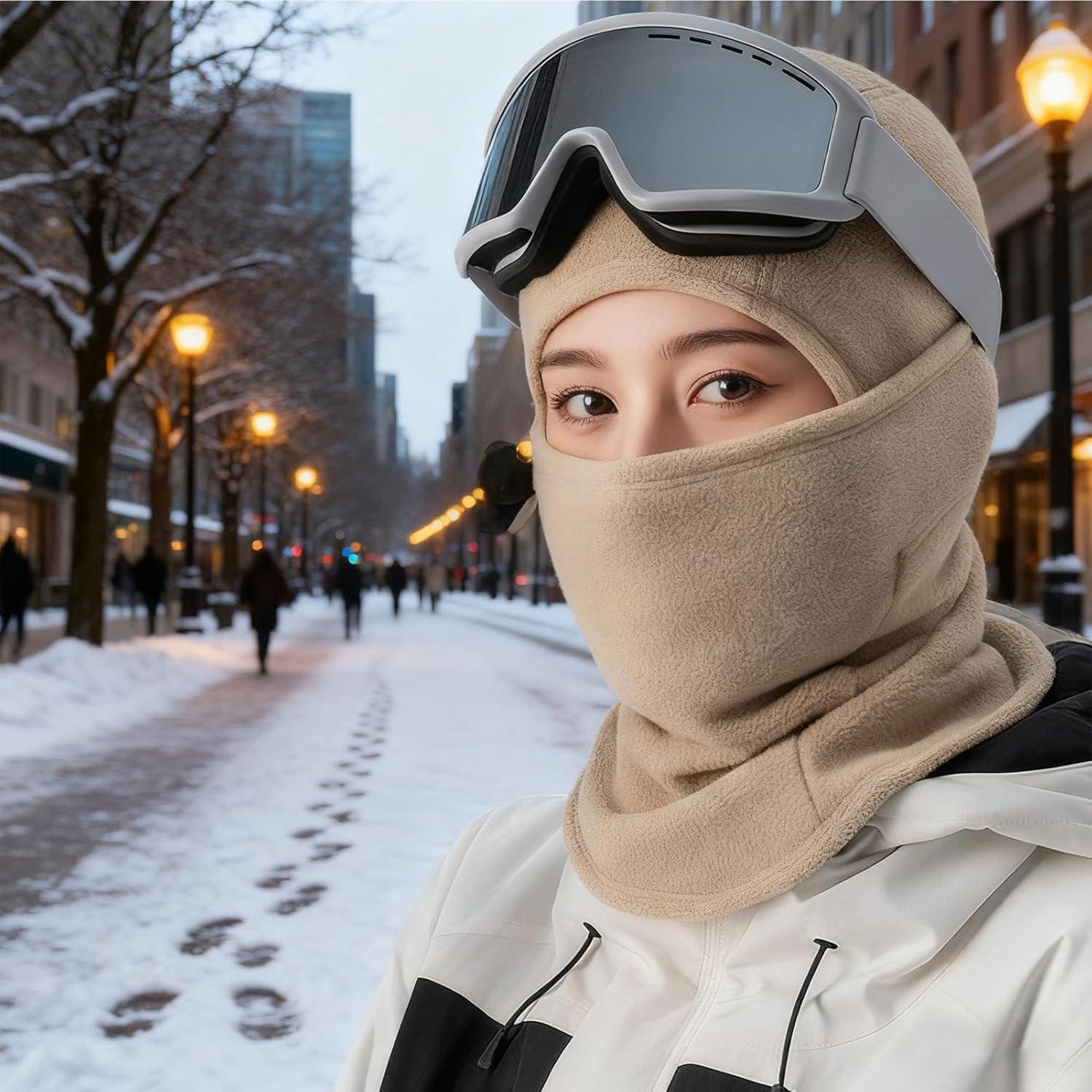 image:imageMasque de ski Cachecou avec capuche pour temps froid Masque de protection du visage thermique en polaire Pour hommes et femmes Snowboard Travail Ski Randonne Travail Conduite VoyageAbricot