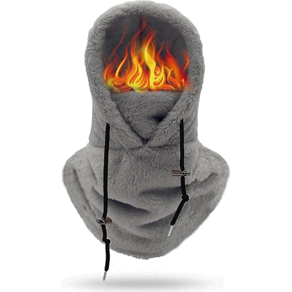 image:imageCagoule thermique unisexe en sherpa Masque de ski Coupevent charpe thermique Chapeau dhiver en polaire avec cachecou pour homme et femmeGris