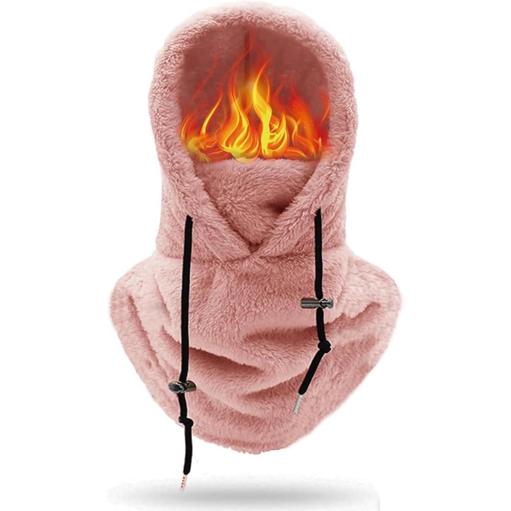 image:imageCagoule thermique unisexe en sherpa Masque de ski Coupevent charpe thermique Chapeau dhiver en polaire avec cachecou pour homme et femmeRose