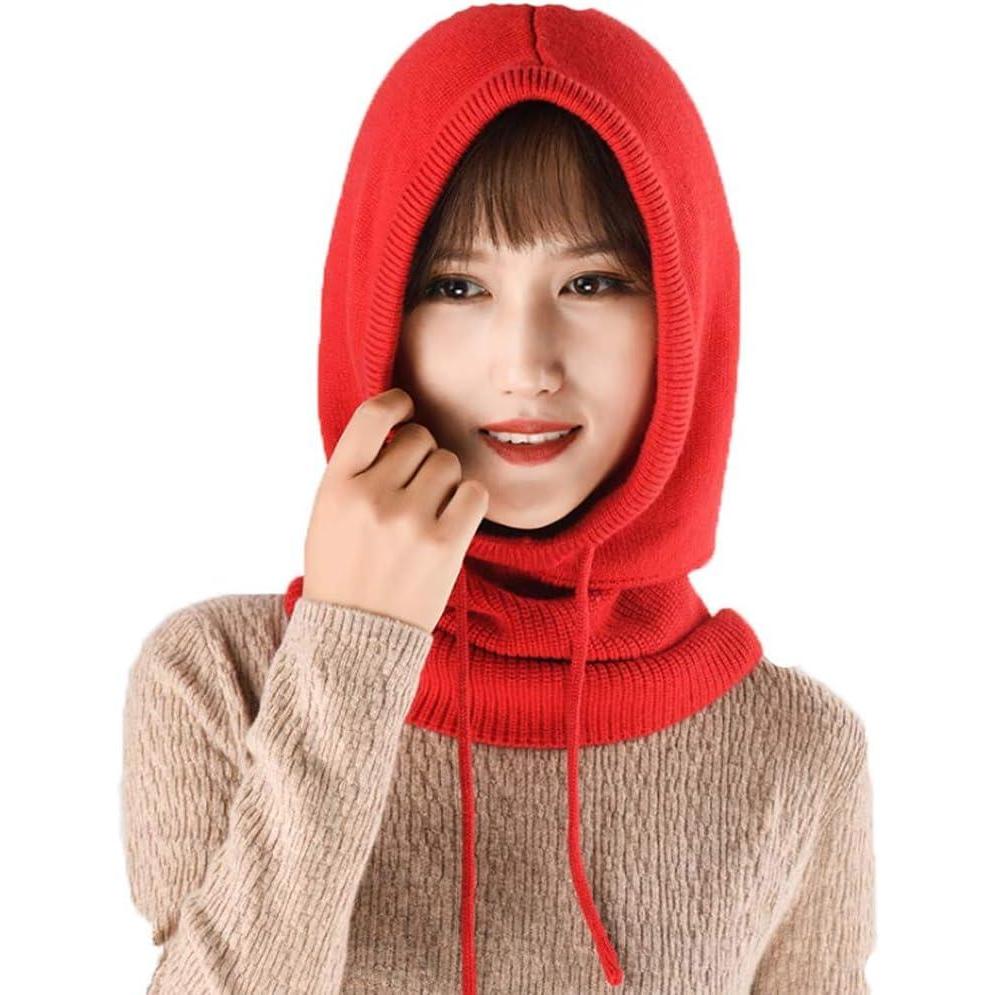 image:imageYekeyi Cagoule dhiver tricote en cachemire  Masque de ski  Bonnet dextrieur pour femmeRouge