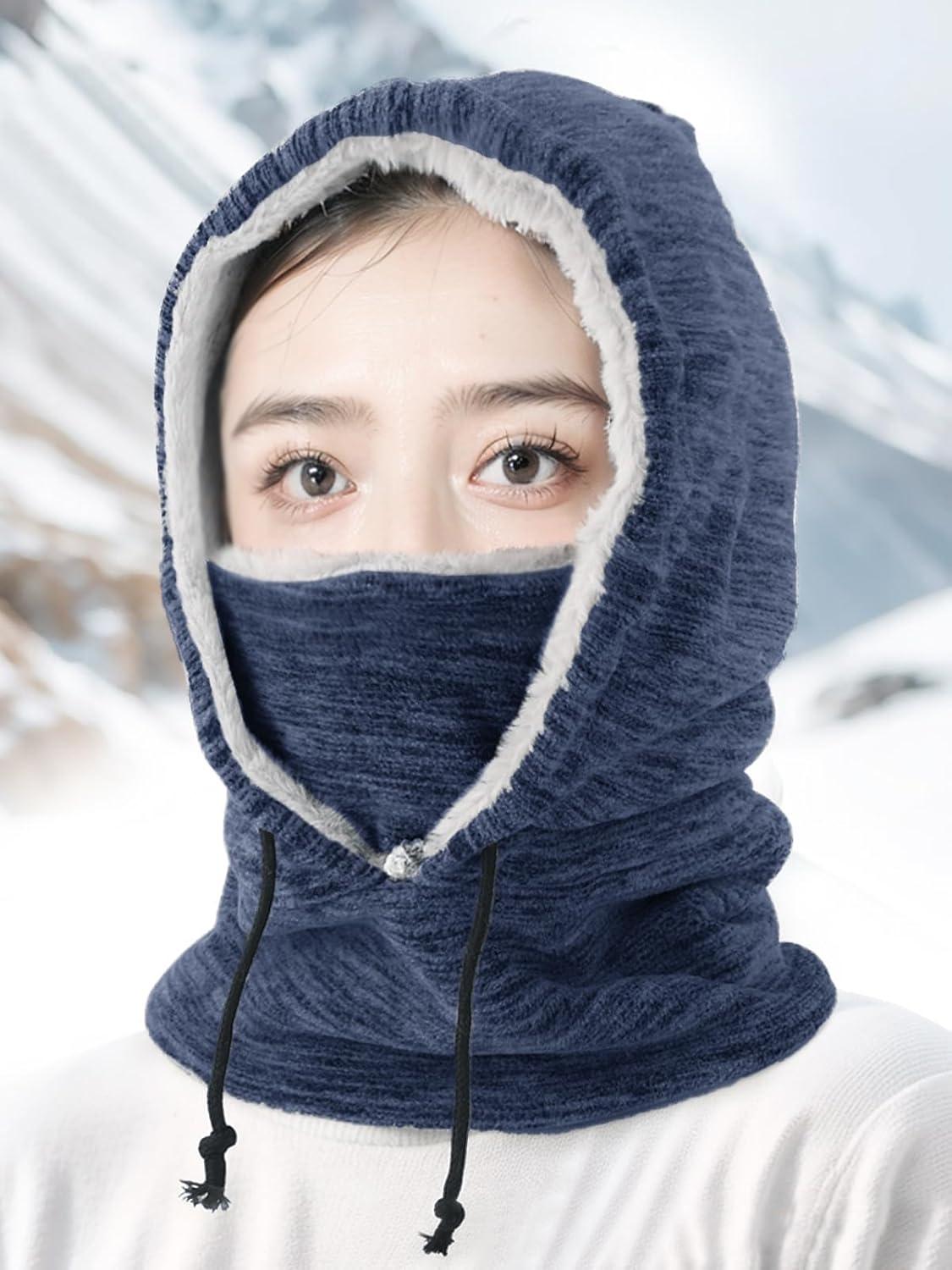 image:imageCagoule Balaclava Polaire Hiver pour Femme Homme Thermique Respirant Multifonction Masque de Ski Capuchon Chaud Chapeau Cache Cou Couvre Visage pour Ski Cyclisme Moto RandonneBleu Marine