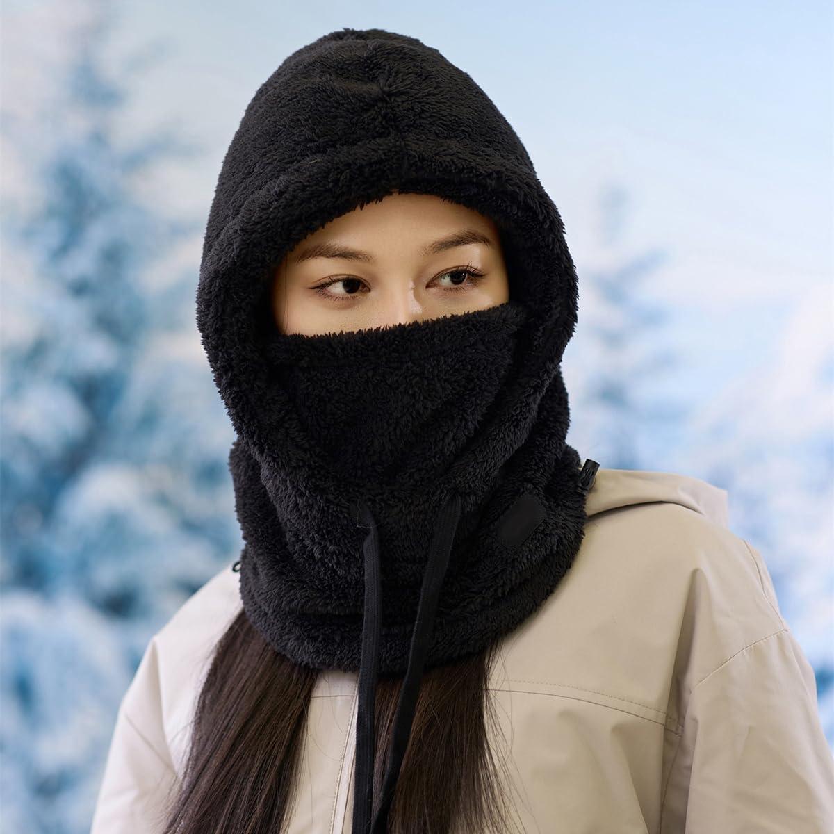 image:imageMasque de ski capuche coupevent en polaire pour homme et femmeNoir
