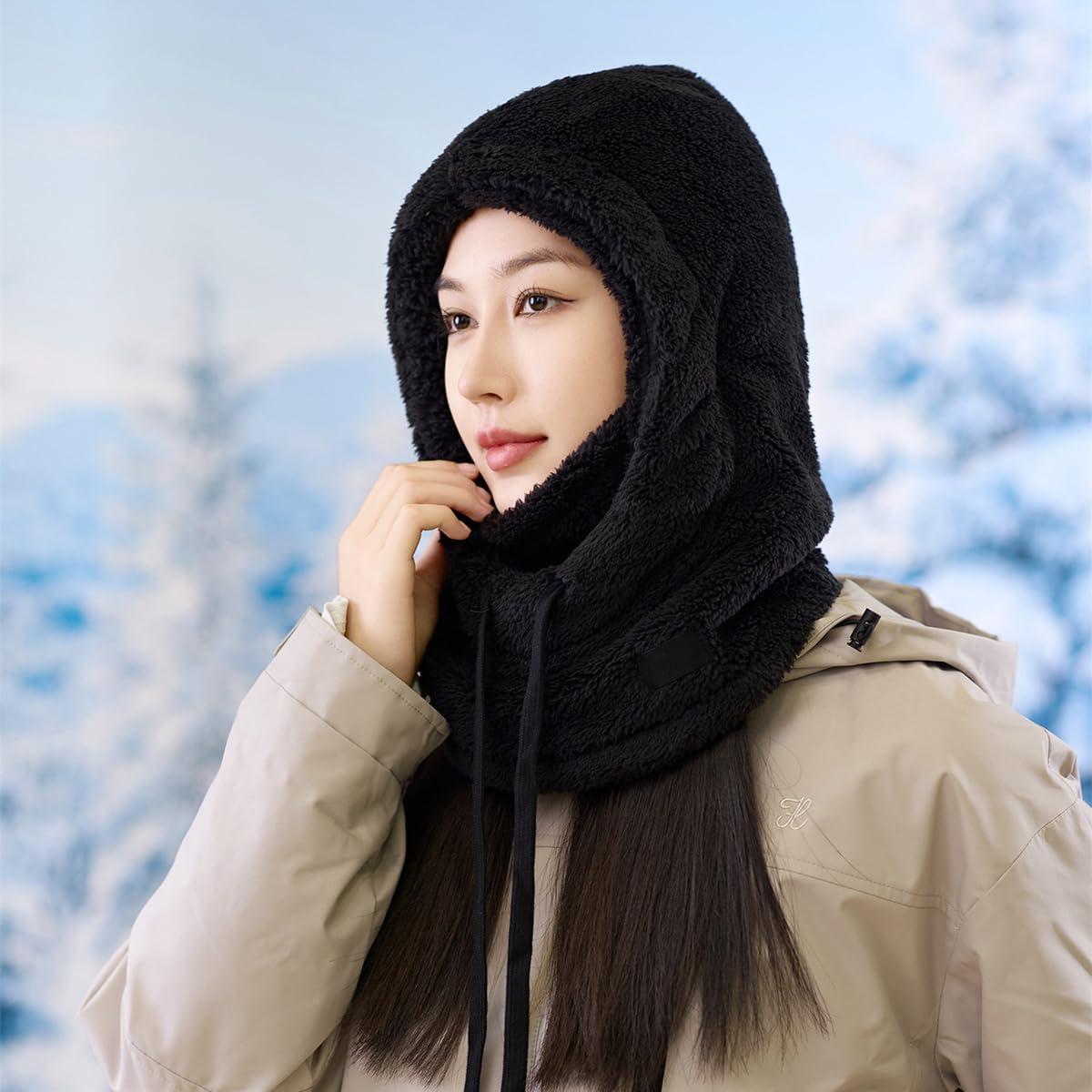 image:imageMasque de ski capuche coupevent en polaire pour homme et femmeNoir