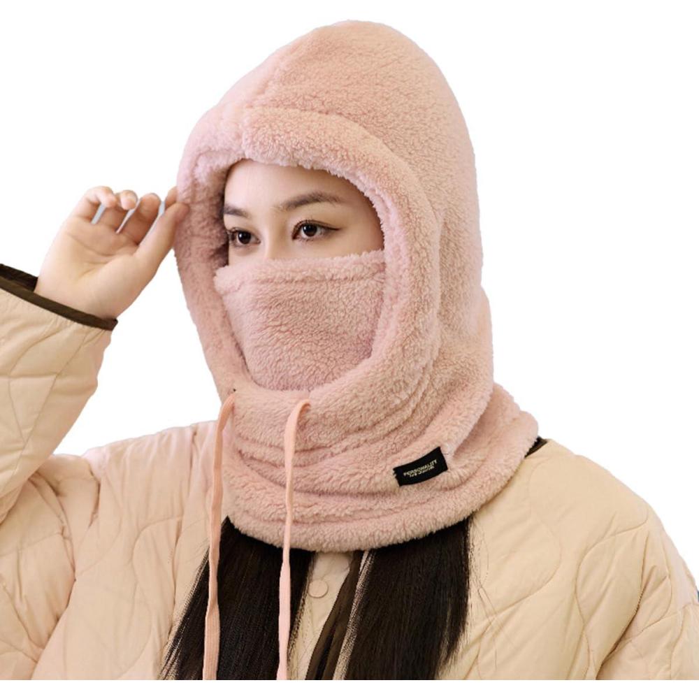 image:imageMasque de ski capuche coupevent en polaire pour homme et femmeRose