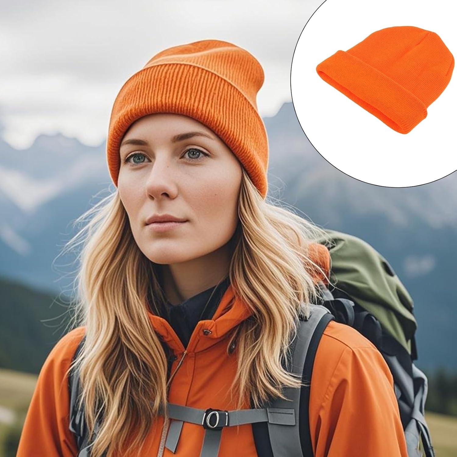image:imageBonnet dhiver Unisexe Orange Vif Style Classique Tricot