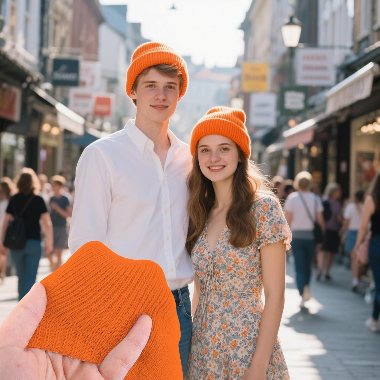 image:imageBonnet dhiver Unisexe Orange Vif Style Classique Tricot