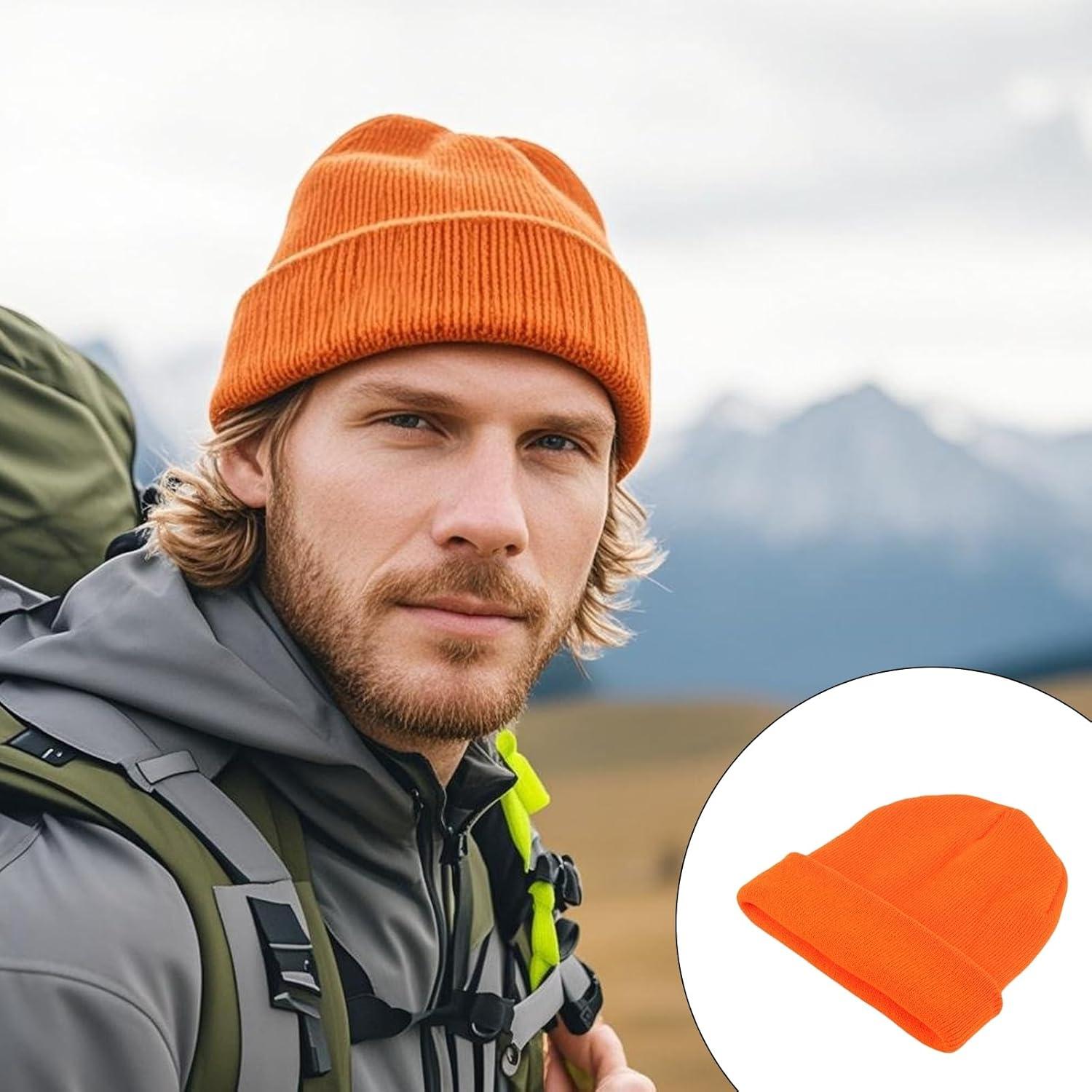 image:imageBonnet dhiver Unisexe Orange Vif Style Classique Tricot