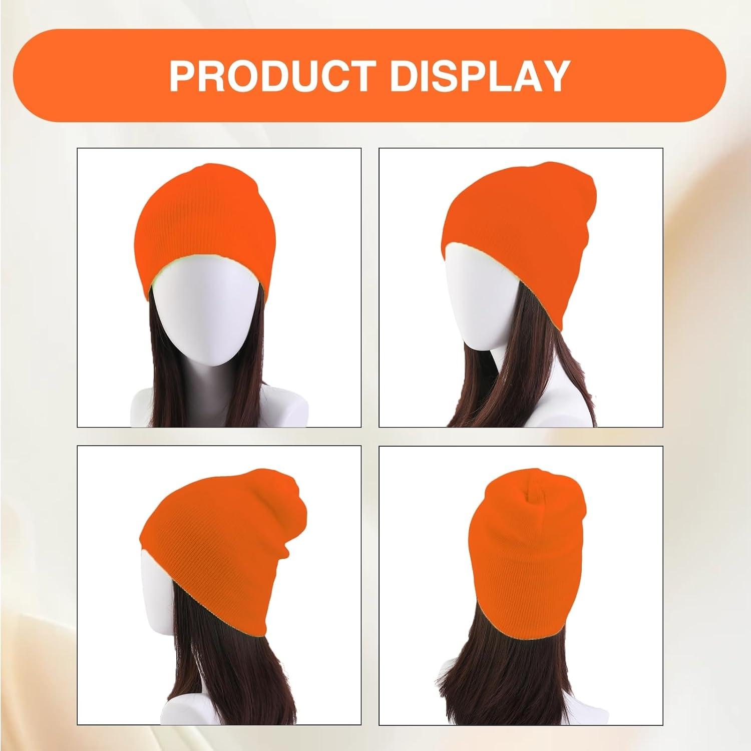 image:imageBonnet dhiver Unisexe Orange Vif Style Classique Tricot