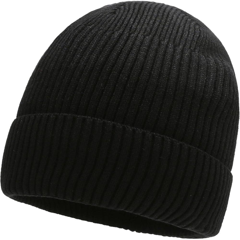image:imageBonnet Hiver Homme Femme Bonnet Tricot Chaud avec Doublure Polaire Bonnets dHiver pais et Doux pour Unisexe Temps FroidNoir