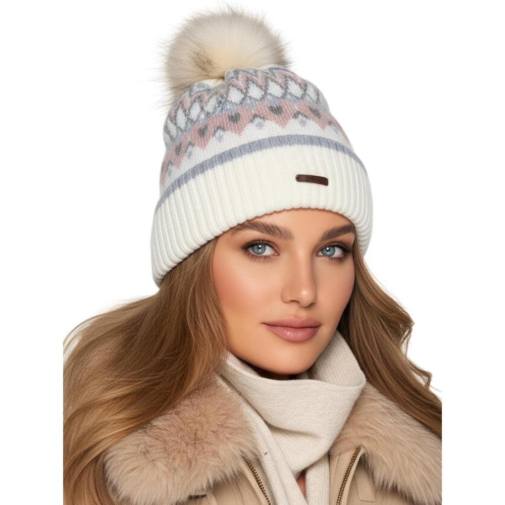 image:imageBaesics Bonnet en tricot avec pompon pour homme et femme Bonnet dhiver chaud unisexe avec doublure en polaire et pompon en fourrure synthtique Taille unique Style bonnetRose