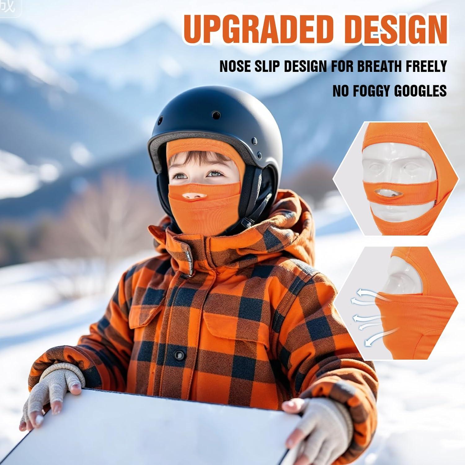 image:imageCagoule dhiver Enfants 412 Ans CoupeVent Respirant Masque de Ski Cyclisme Thermique Polaire Cou CacheCou Hiver Casquette Chapeau sous Les Casques pour Garons et Filles Plein Air VloOrange