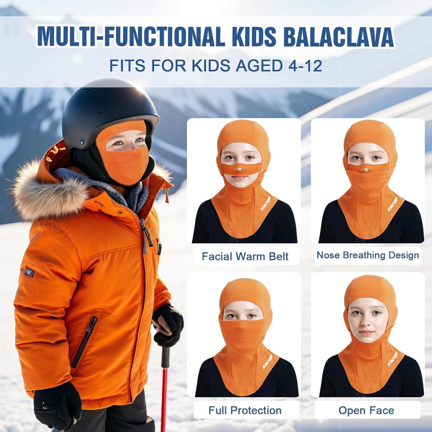 image:imageCagoule dhiver Enfants 412 Ans CoupeVent Respirant Masque de Ski Cyclisme Thermique Polaire Cou CacheCou Hiver Casquette Chapeau sous Les Casques pour Garons et Filles Plein Air VloOrange