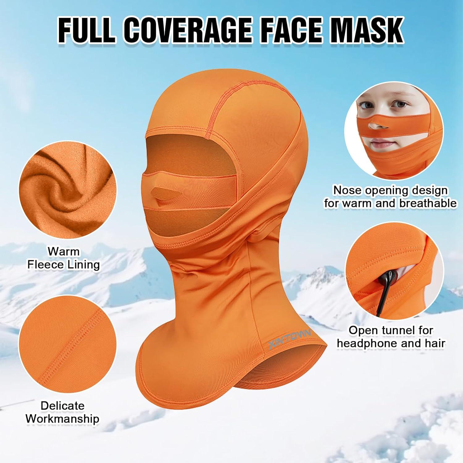 image:imageCagoule dhiver Enfants 412 Ans CoupeVent Respirant Masque de Ski Cyclisme Thermique Polaire Cou CacheCou Hiver Casquette Chapeau sous Les Casques pour Garons et Filles Plein Air VloOrange