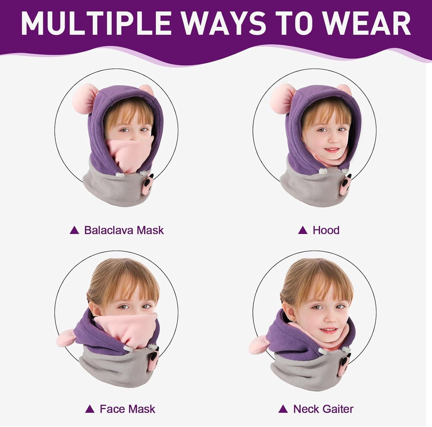 image:imageCagoule dhiver Thermique Enfants Cagoule Enfant Polaire Tour de Cou Chapeau Hiver Chaud Cache Cou Cache Oreilles Bonnet Ski Balaclava Animal Enfant Cagoule Hiver Bonnet Garon Chaud PolaireYPanda Violet
