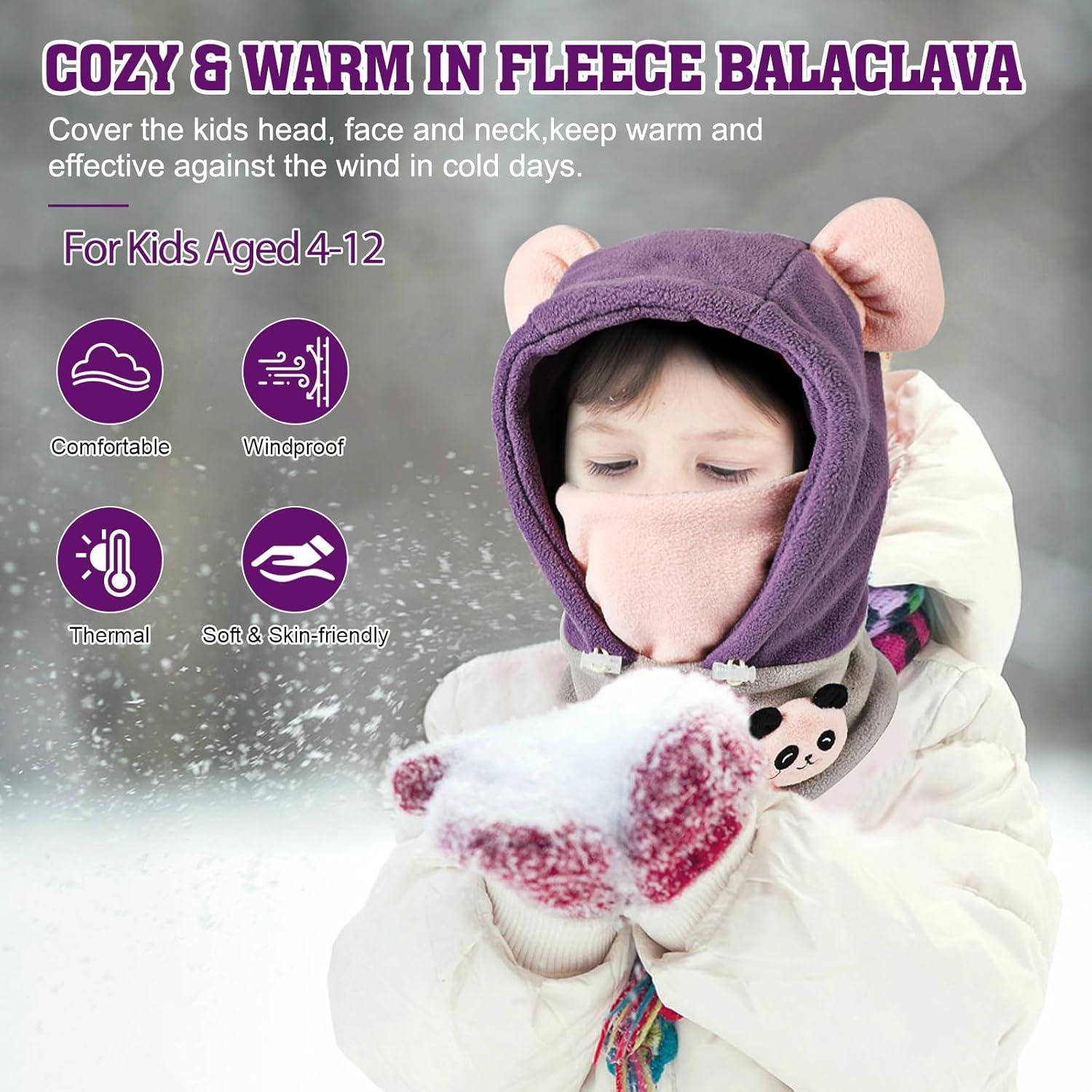 image:imageCagoule dhiver Thermique Enfants Cagoule Enfant Polaire Tour de Cou Chapeau Hiver Chaud Cache Cou Cache Oreilles Bonnet Ski Balaclava Animal Enfant Cagoule Hiver Bonnet Garon Chaud PolaireYPanda Violet