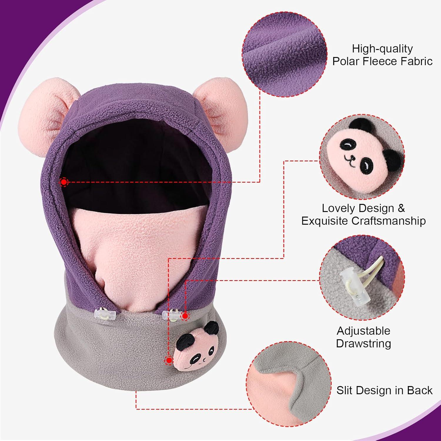 image:imageCagoule dhiver Thermique Enfants Cagoule Enfant Polaire Tour de Cou Chapeau Hiver Chaud Cache Cou Cache Oreilles Bonnet Ski Balaclava Animal Enfant Cagoule Hiver Bonnet Garon Chaud PolaireYPanda Violet