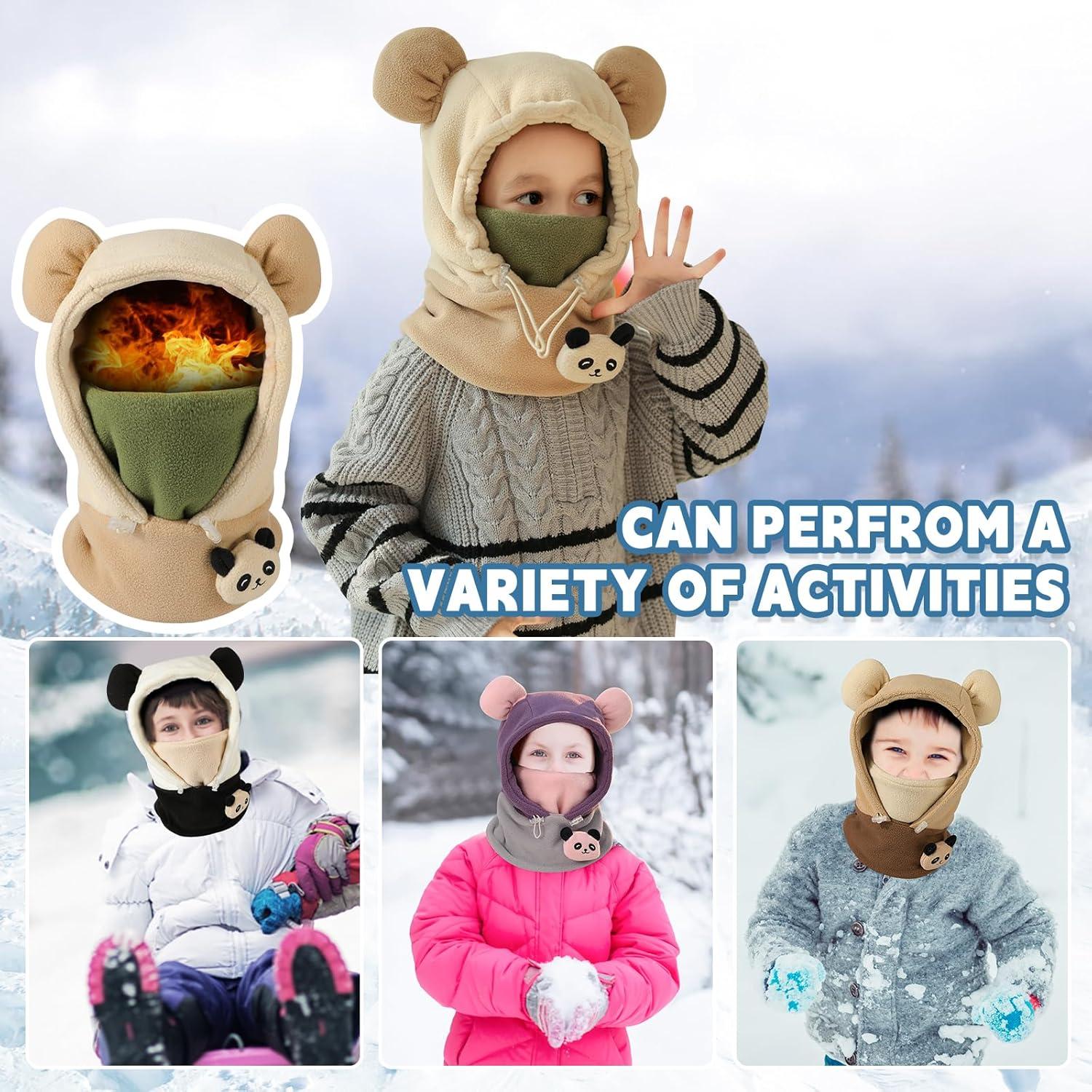image:imageCagoule dhiver Thermique Enfants Cagoule Enfant Polaire Tour de Cou Chapeau Hiver Chaud Cache Cou Cache Oreilles Bonnet Ski Balaclava Animal Enfant Cagoule Hiver Bonnet Garon Chaud PolaireYPanda Beige