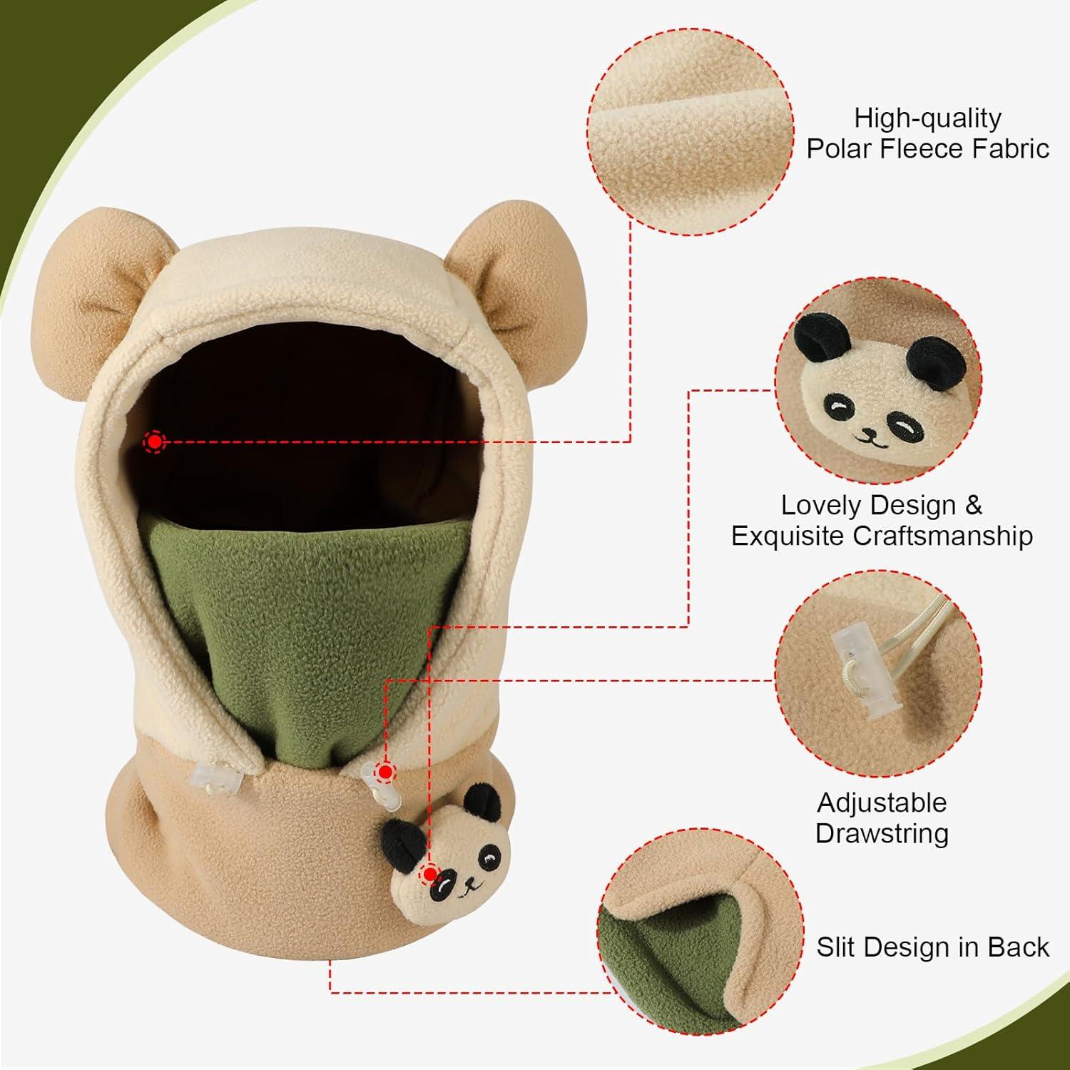image:imageCagoule dhiver Thermique Enfants Cagoule Enfant Polaire Tour de Cou Chapeau Hiver Chaud Cache Cou Cache Oreilles Bonnet Ski Balaclava Animal Enfant Cagoule Hiver Bonnet Garon Chaud PolaireYPanda Beige