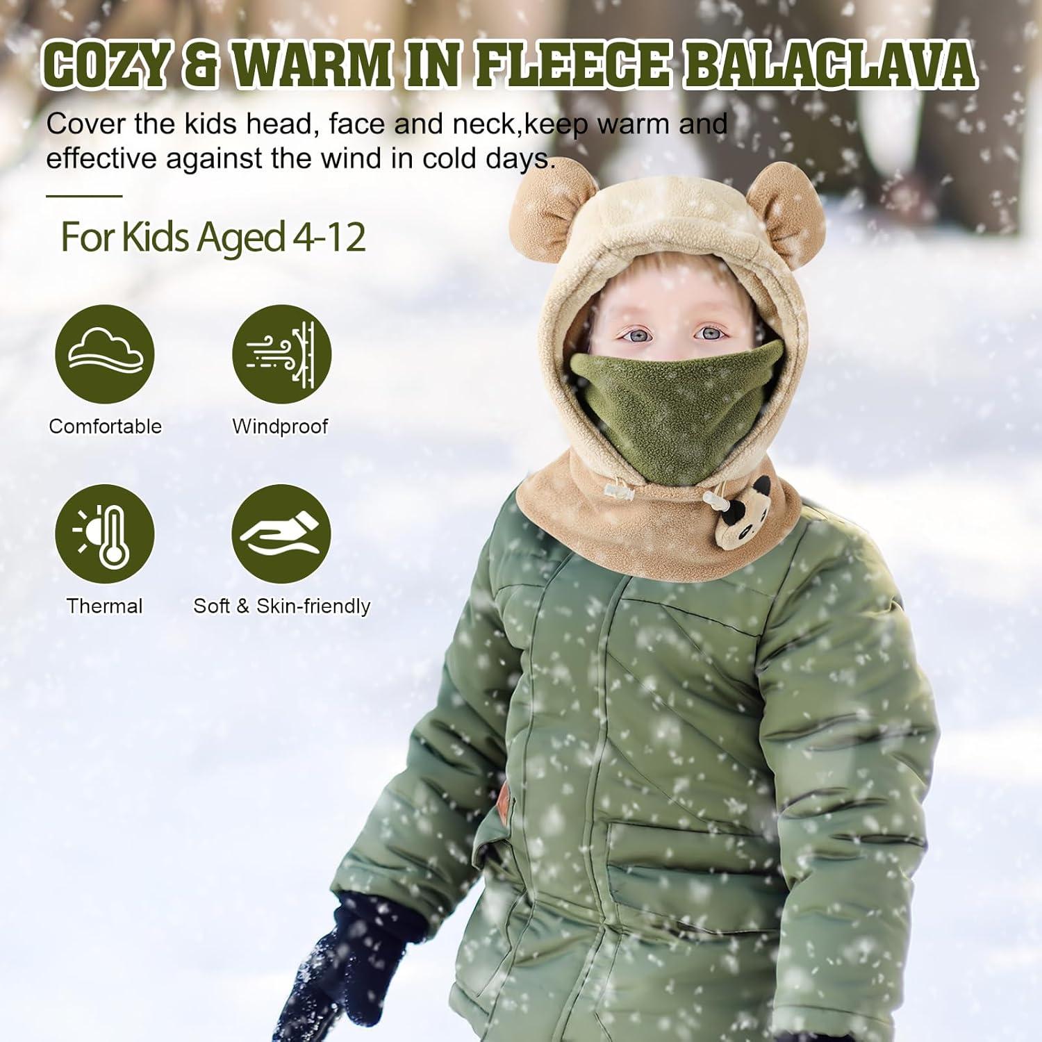 image:imageCagoule dhiver Thermique Enfants Cagoule Enfant Polaire Tour de Cou Chapeau Hiver Chaud Cache Cou Cache Oreilles Bonnet Ski Balaclava Animal Enfant Cagoule Hiver Bonnet Garon Chaud PolaireYPanda Beige