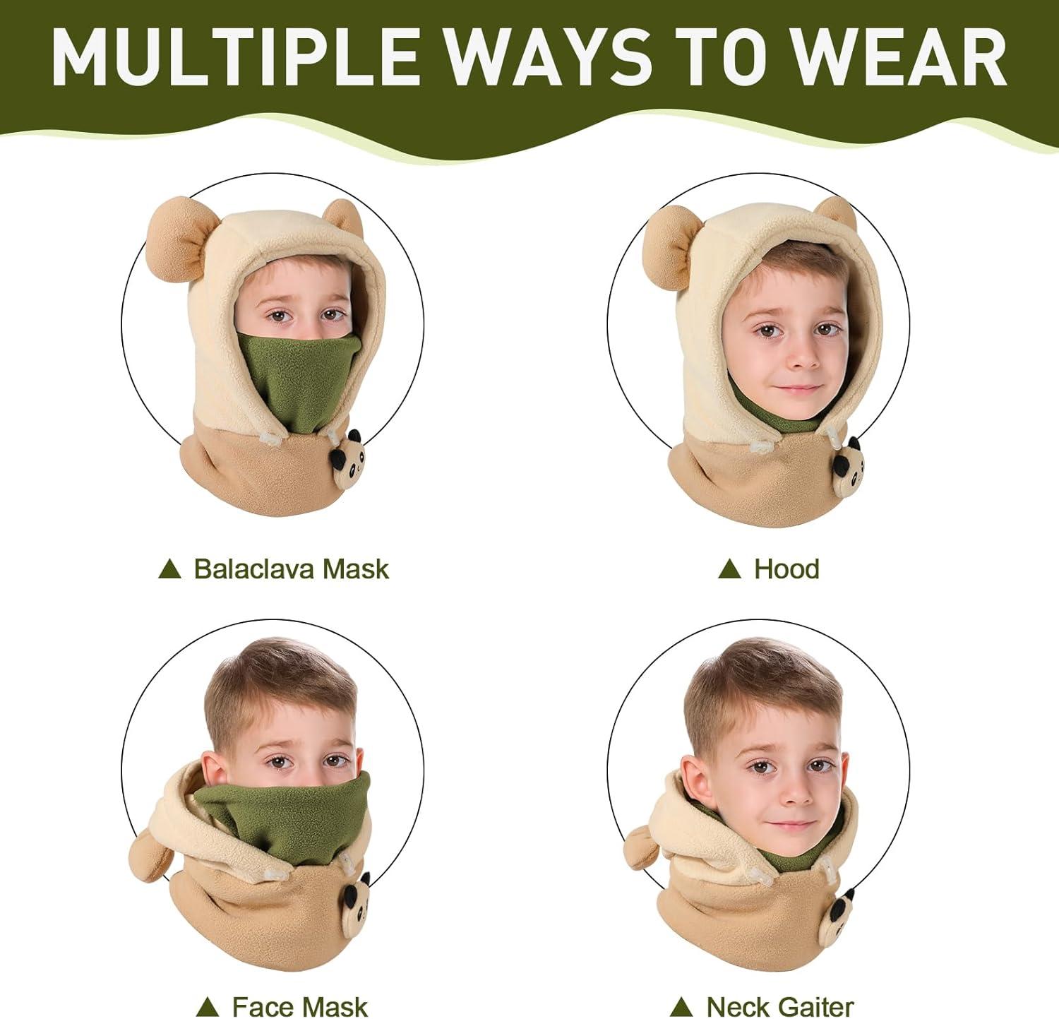 image:imageCagoule dhiver Thermique Enfants Cagoule Enfant Polaire Tour de Cou Chapeau Hiver Chaud Cache Cou Cache Oreilles Bonnet Ski Balaclava Animal Enfant Cagoule Hiver Bonnet Garon Chaud PolaireYPanda Beige