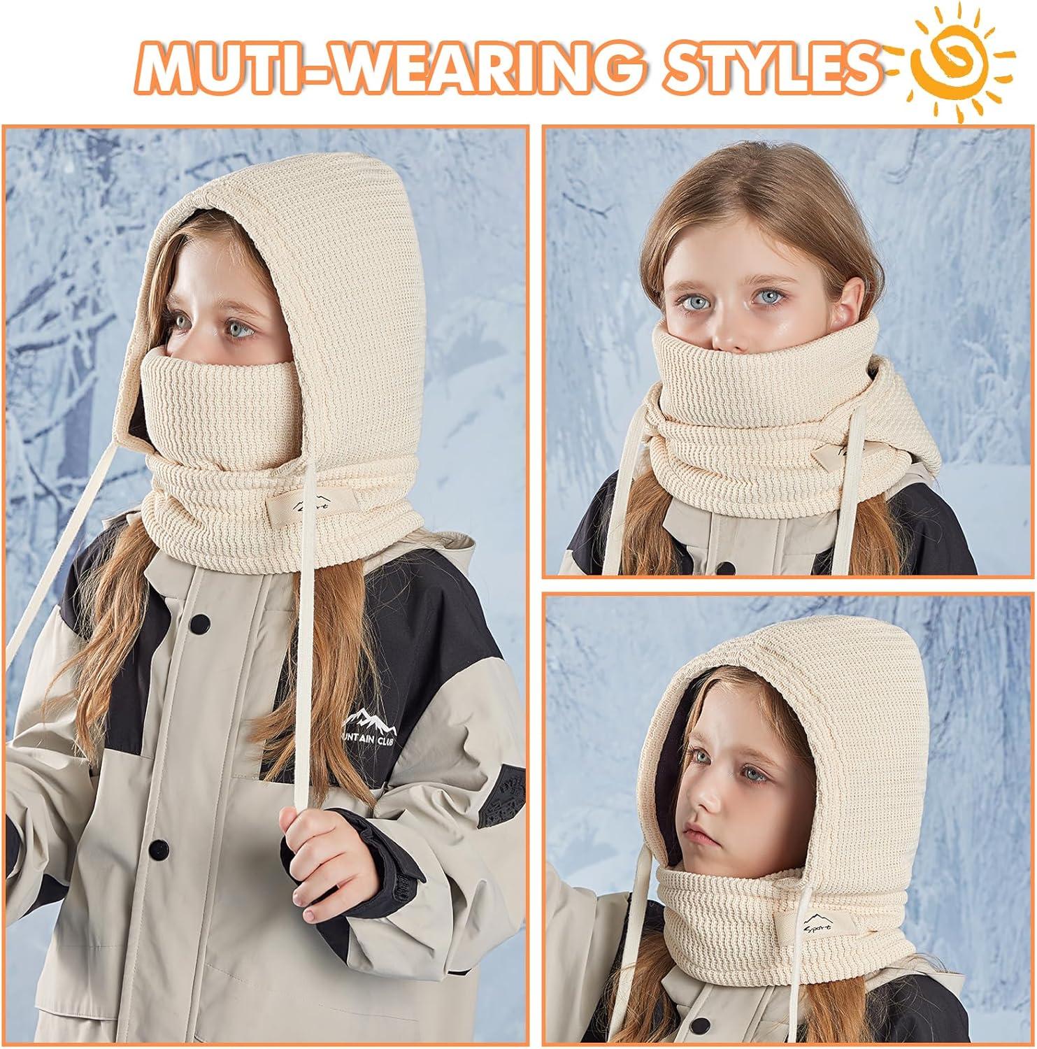 image:imageCagoule dhiver Thermique pour Enfants 410Ans Multifonction CoupeVent Masque de Ski Bonnet Tricot Doublure Polaire Chaude Casquette CacheCou Tour de Cou charpe Garons Filles Plein AirKaki