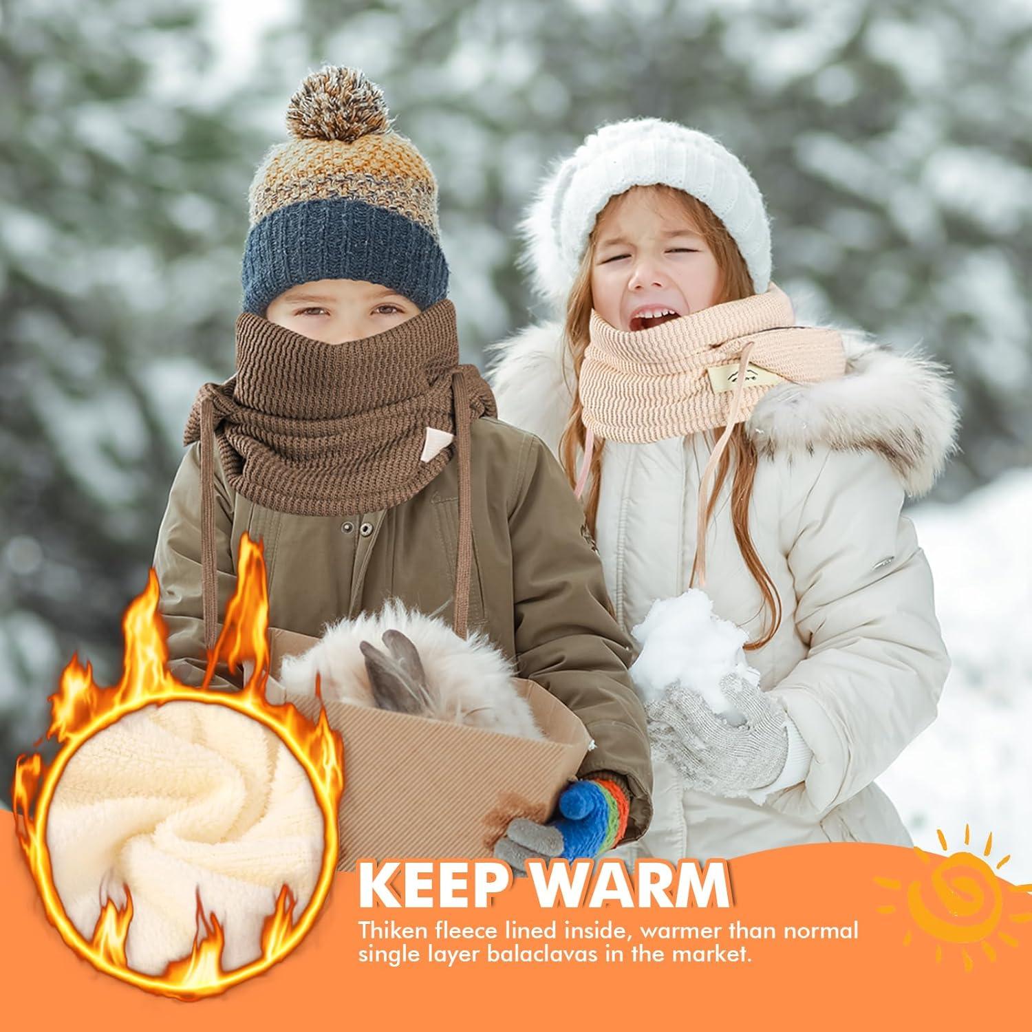 image:imageCagoule dhiver Thermique pour Enfants 410Ans Multifonction CoupeVent Masque de Ski Bonnet Tricot Doublure Polaire Chaude Casquette CacheCou Tour de Cou charpe Garons Filles Plein AirKaki