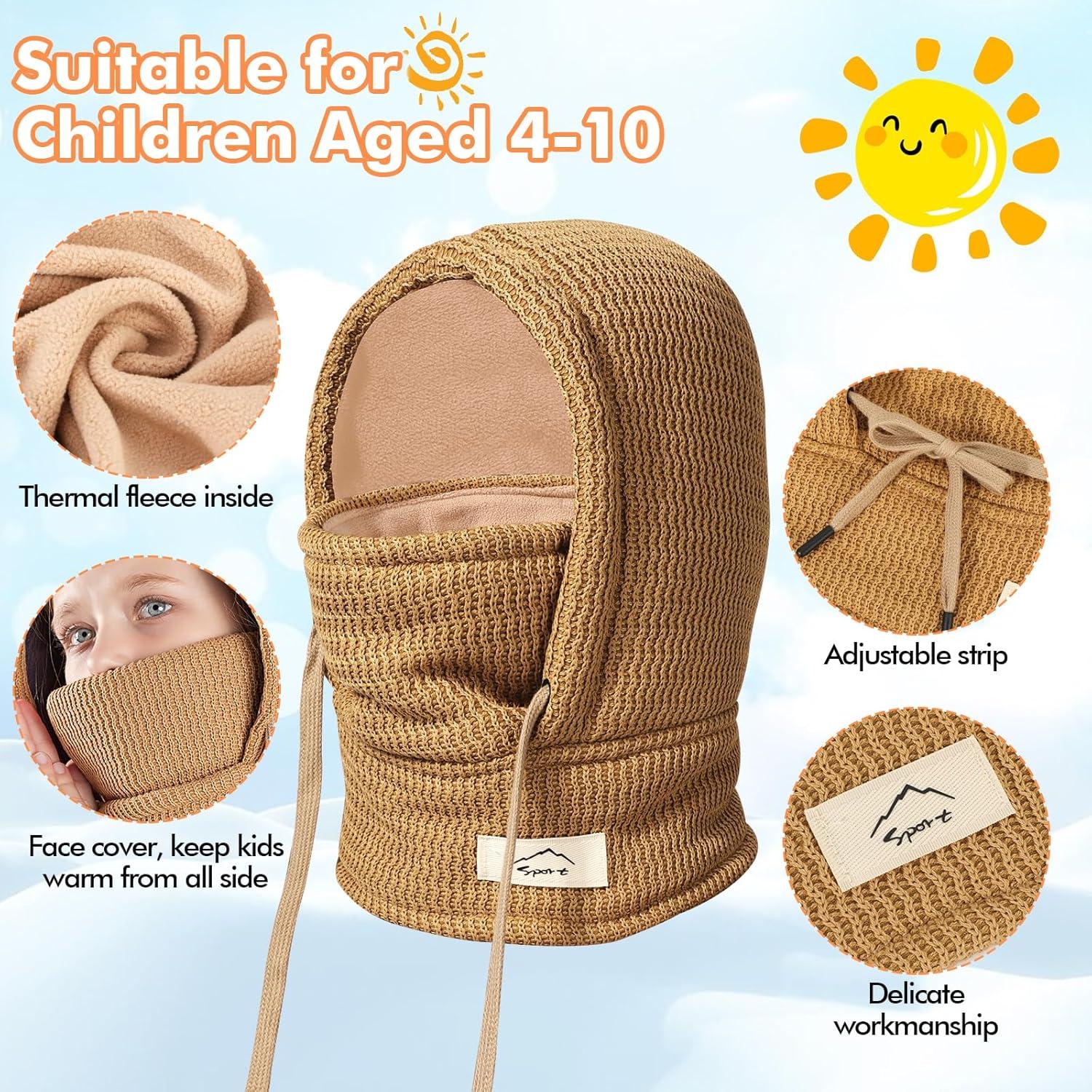 image:imageCagoule dhiver Thermique pour Enfants 410Ans Multifonction CoupeVent Masque de Ski Bonnet Tricot Doublure Polaire Chaude Casquette CacheCou Tour de Cou charpe Garons Filles Plein AirKaki