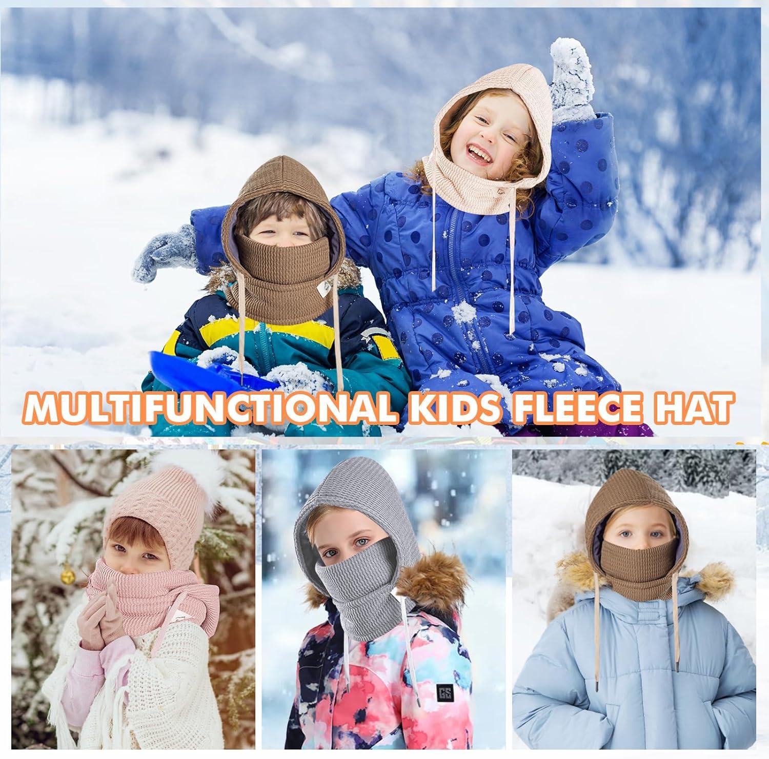 image:imageCagoule dhiver Thermique pour Enfants 410Ans Multifonction CoupeVent Masque de Ski Bonnet Tricot Doublure Polaire Chaude Casquette CacheCou Tour de Cou charpe Garons Filles Plein AirKaki