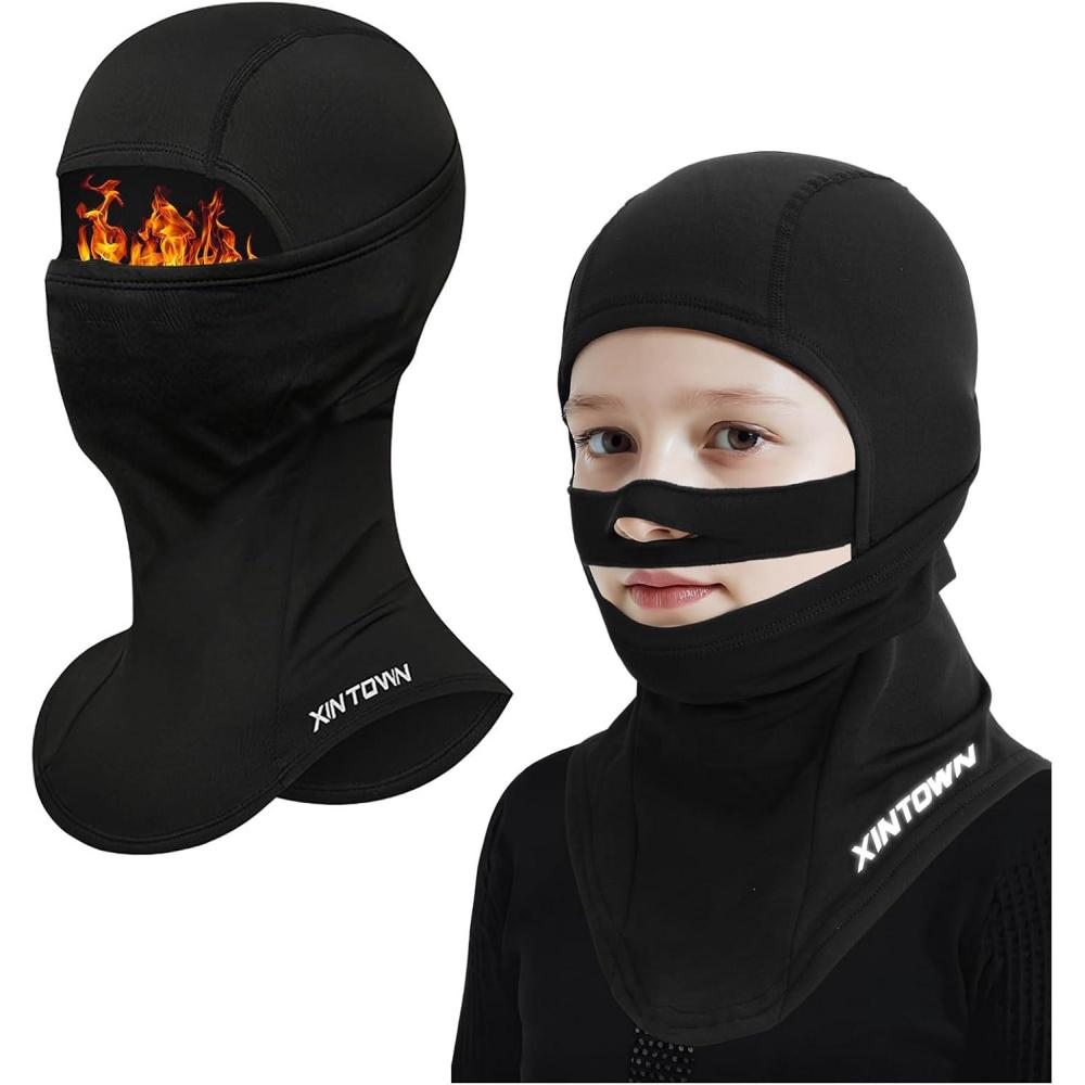 image:imageCagoule dhiver Enfants 412 Ans CoupeVent Respirant Masque de Ski Cyclisme Thermique Polaire Cou CacheCou Hiver Casquette Chapeau sous Les Casques pour Garons et Filles Plein Air VloNoir