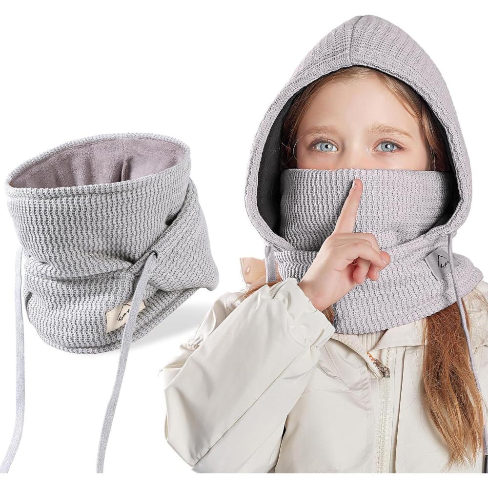 image:imageCagoule dhiver Thermique pour Enfants 410Ans Multifonction CoupeVent Masque de Ski Bonnet Tricot Doublure Polaire Chaude Casquette CacheCou Tour de Cou charpe Garons Filles Plein AirGris